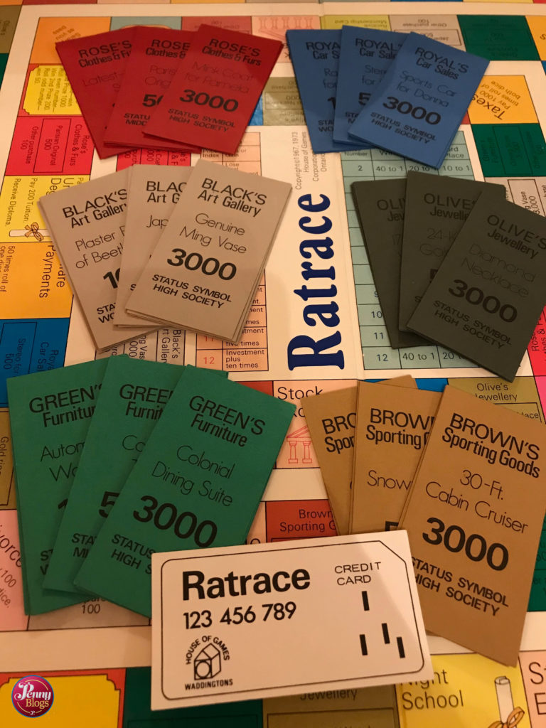 Ratrace - The status symbol and credit cards from teh 1973 version of Ratrace by Waddingtons