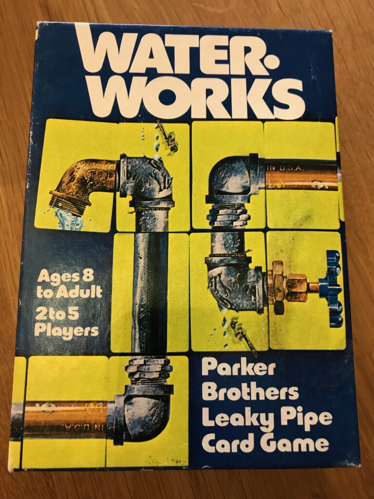 The box for the Parker Brothers vintage game Waterworks.