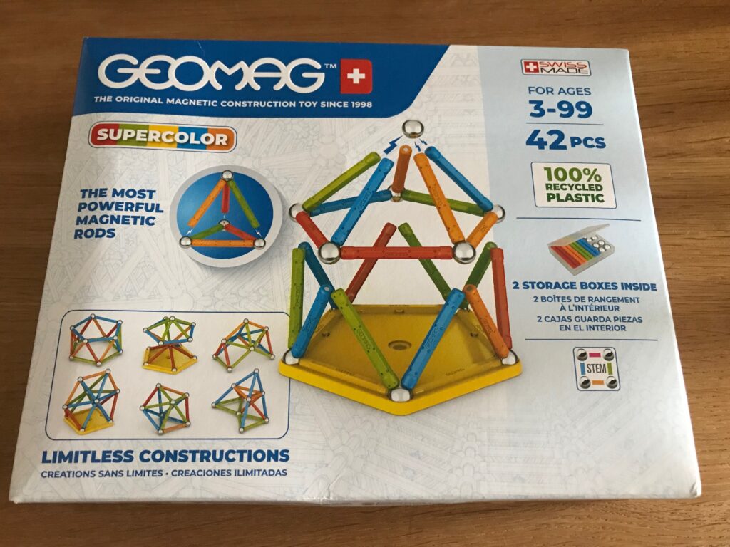 The box for the 42 piece Geomag Supercolor set.